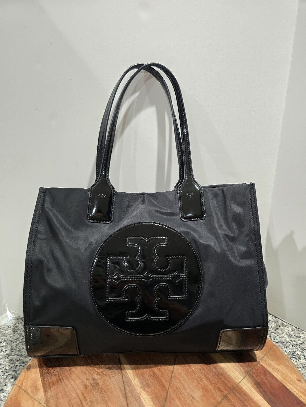 Tory Burch Nylon & Patent Leather Trim Ella Tote Black